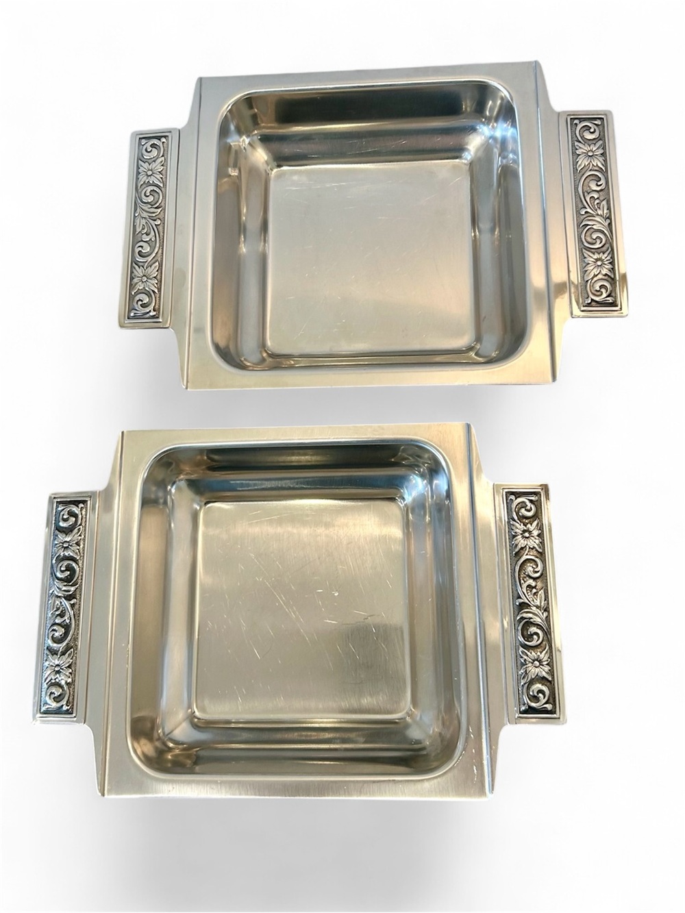 2 MCM Serving Dishes - international Decorator Stainless 18-8 Square Vintage